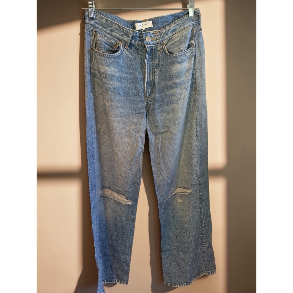 Rag & Bone Miramar Wide Leg Liquid Tencel Distressed Print Faux Jean Women's 25